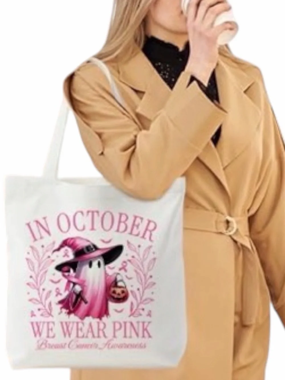 Breast Cancer Awareness Pink Ghost Tote Bag - In October We Wear Pink New